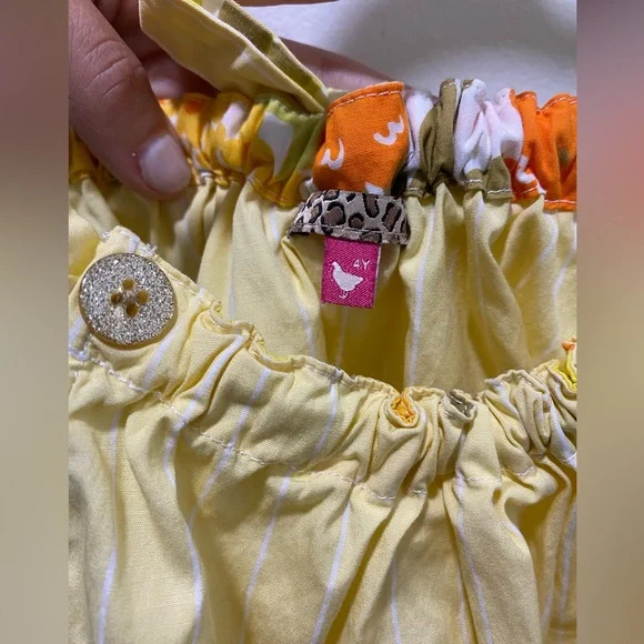 Pink chicken yellow dress with white stripes, 4T - Picture 4 of 4